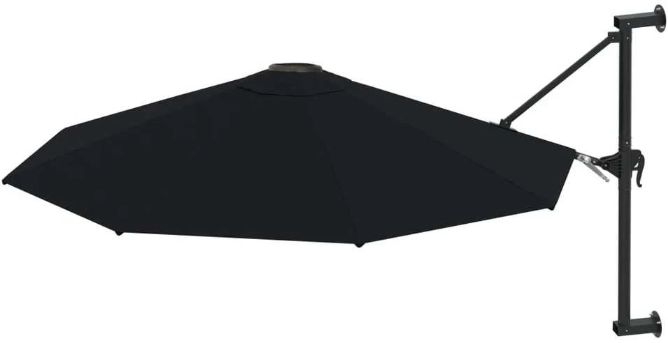 Prie sienos montuojamas skėtis su stulpu, juodas, 300cm