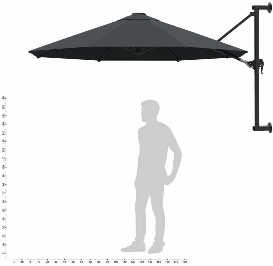 Prie sienos montuojamas skėtis su stulpu, antracito, 300cm