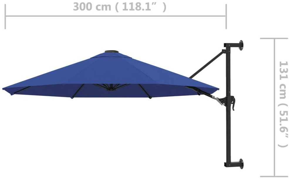 Prie sienos montuojamas skėtis su stulpu, mėlynas, 300cm