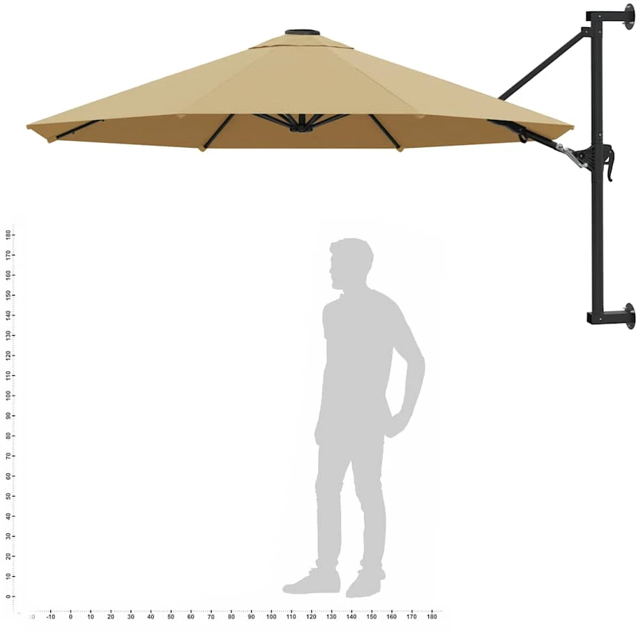 Prie sienos montuojamas skėtis su stulpu, taupe, 300cm