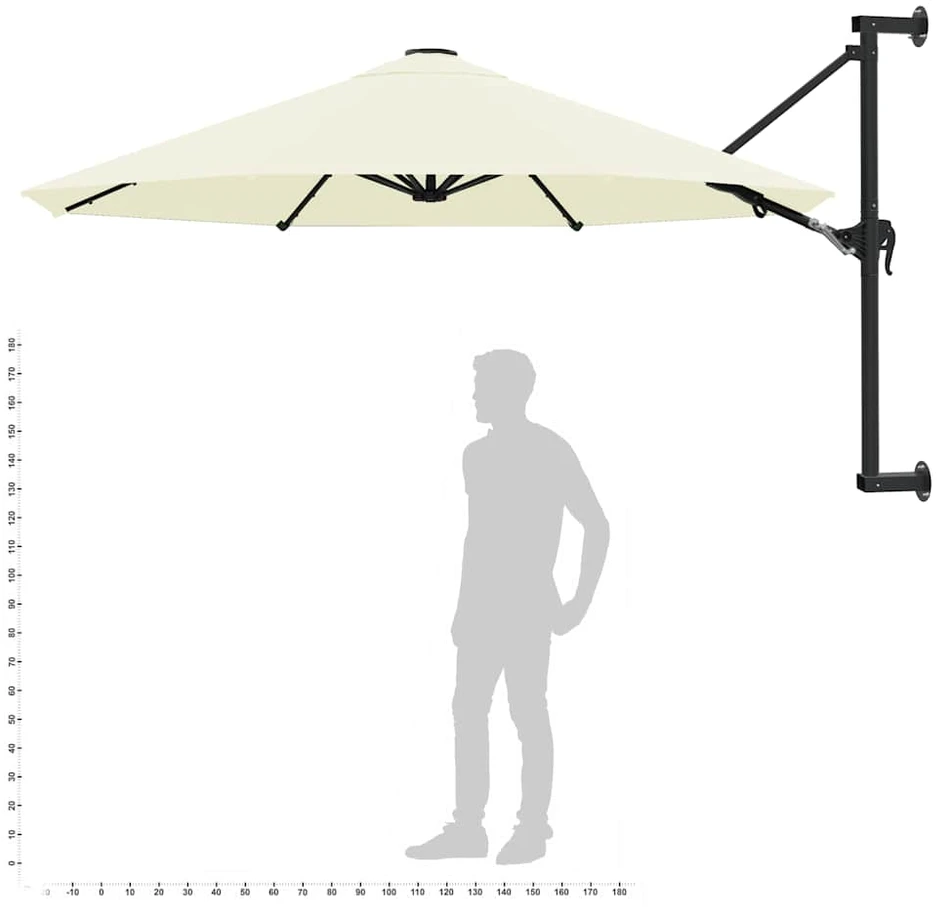 Prie sienos montuojamas skėtis su stulpu, smėlio, 300cm