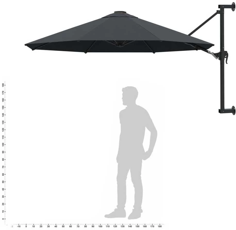 Prie sienos montuojamas skėtis su stulpu, antracito, 300cm