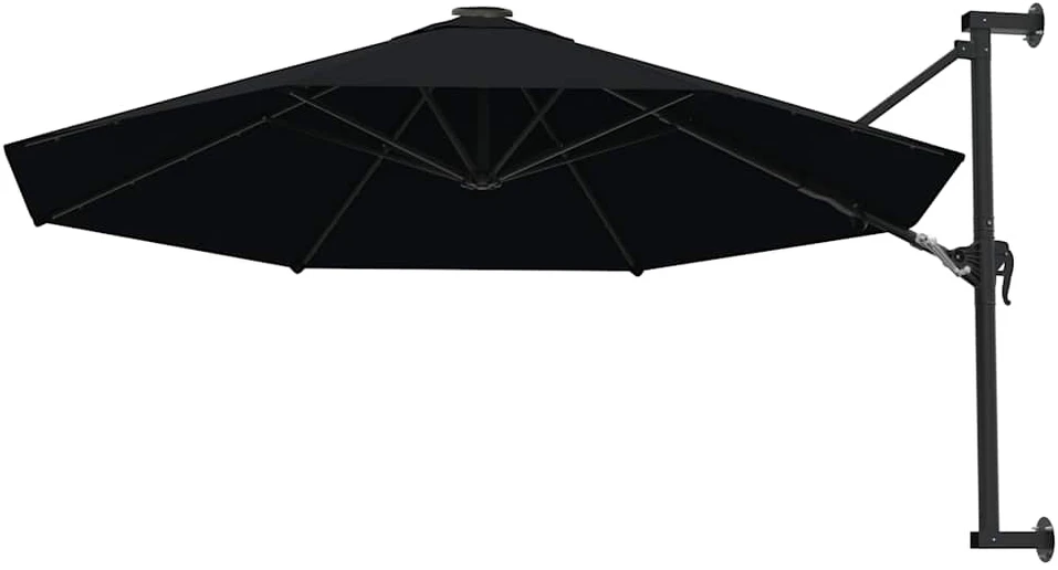 Prie sienos montuojamas skėtis su stulpu, juodas, 300cm