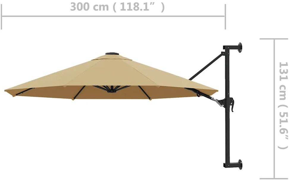 Prie sienos montuojamas skėtis su stulpu, taupe, 300cm