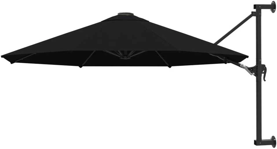 Prie sienos montuojamas skėtis su stulpu, juodas, 300cm