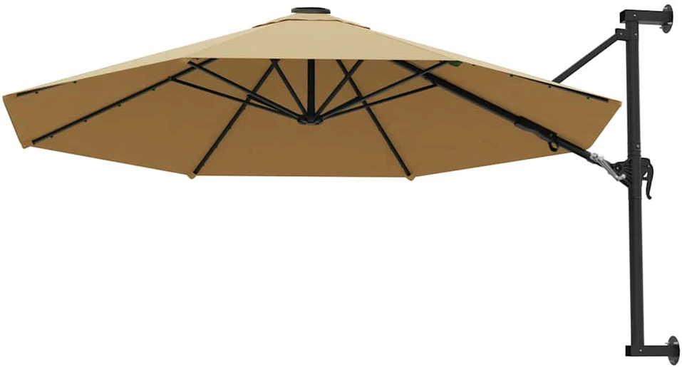 Prie sienos montuojamas skėtis su stulpu, taupe, 300cm