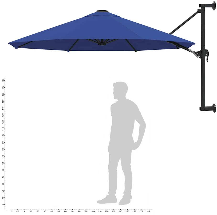 Prie sienos montuojamas skėtis su stulpu, mėlynas, 300cm