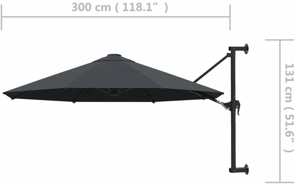 Prie sienos montuojamas skėtis su stulpu, antracito, 300cm