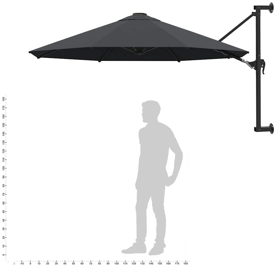 Prie sienos montuojamas skėtis su stulpu, antracito, 300cm
