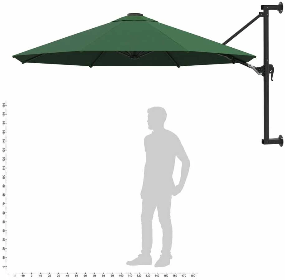 Prie sienos montuojamas skėtis su stulpu, žalias, 300cm