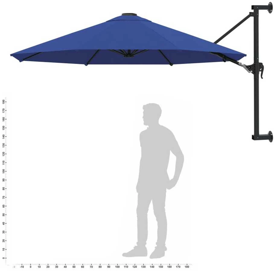 Prie sienos montuojamas skėtis su stulpu, mėlynas, 300cm