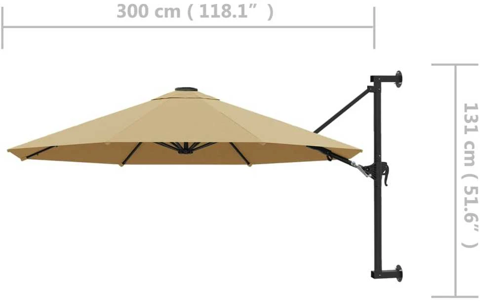 Prie sienos montuojamas skėtis su stulpu, taupe, 300cm