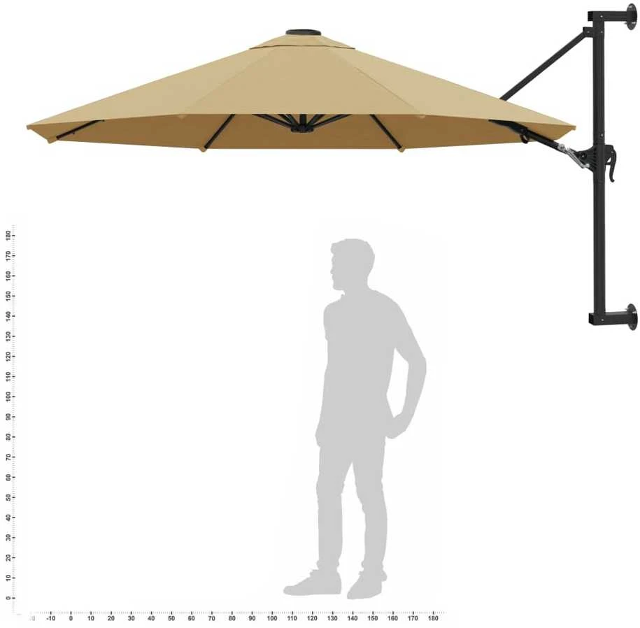 Prie sienos montuojamas skėtis su stulpu, taupe, 300cm