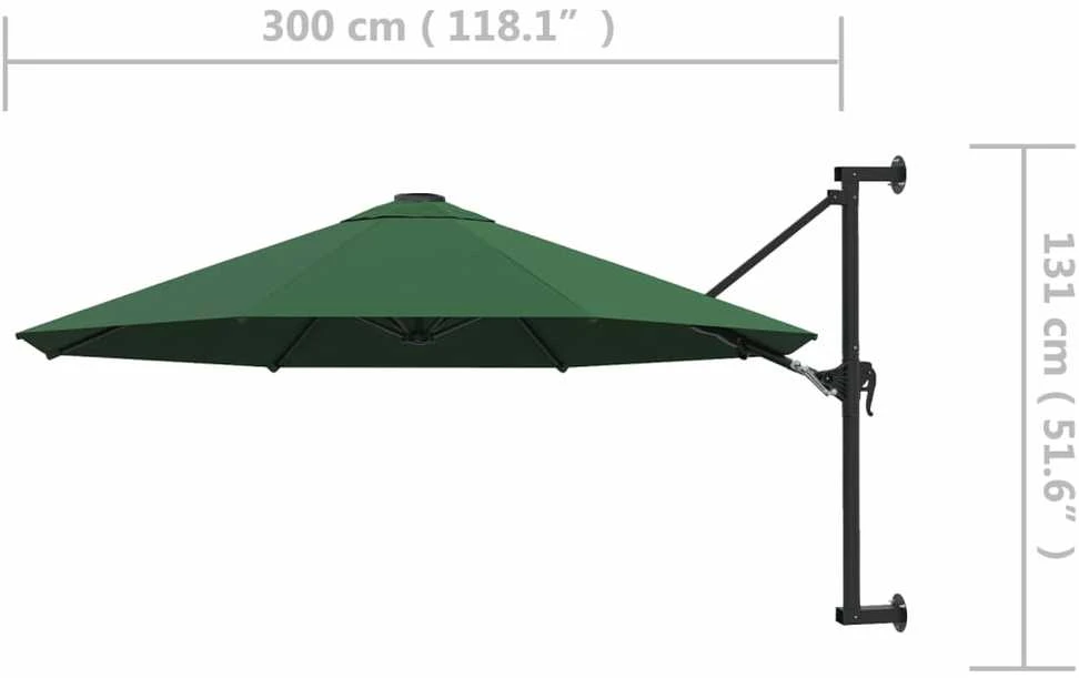Prie sienos montuojamas skėtis su stulpu, žalias, 300cm