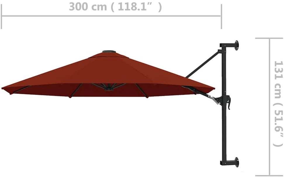 Prie sienos montuojamas skėtis su stulpu, terakota, 300cm