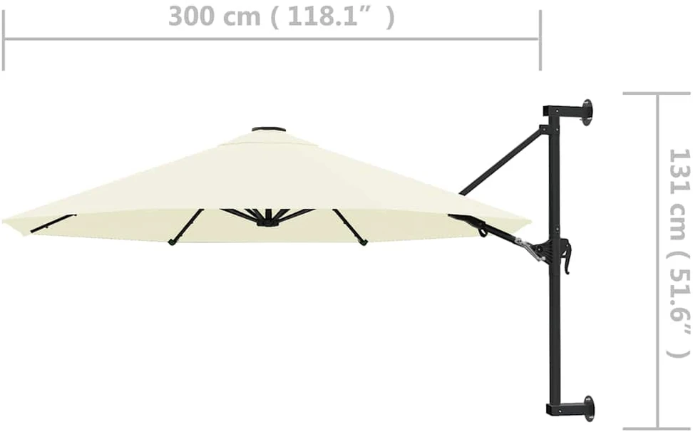 Prie sienos montuojamas skėtis su stulpu, smėlio, 300cm