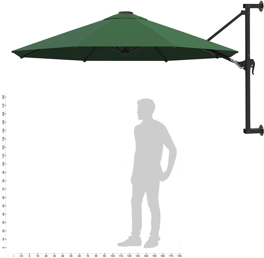 Prie sienos montuojamas skėtis su stulpu, žalias, 300cm