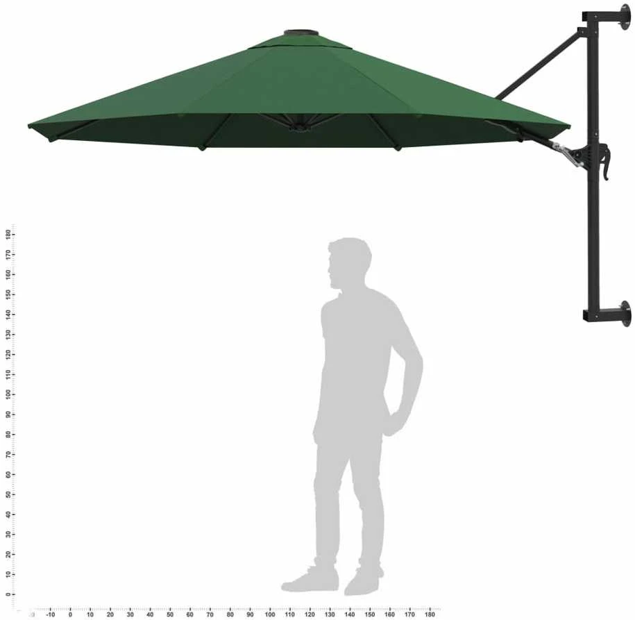 Prie sienos montuojamas skėtis su stulpu, žalias, 300cm