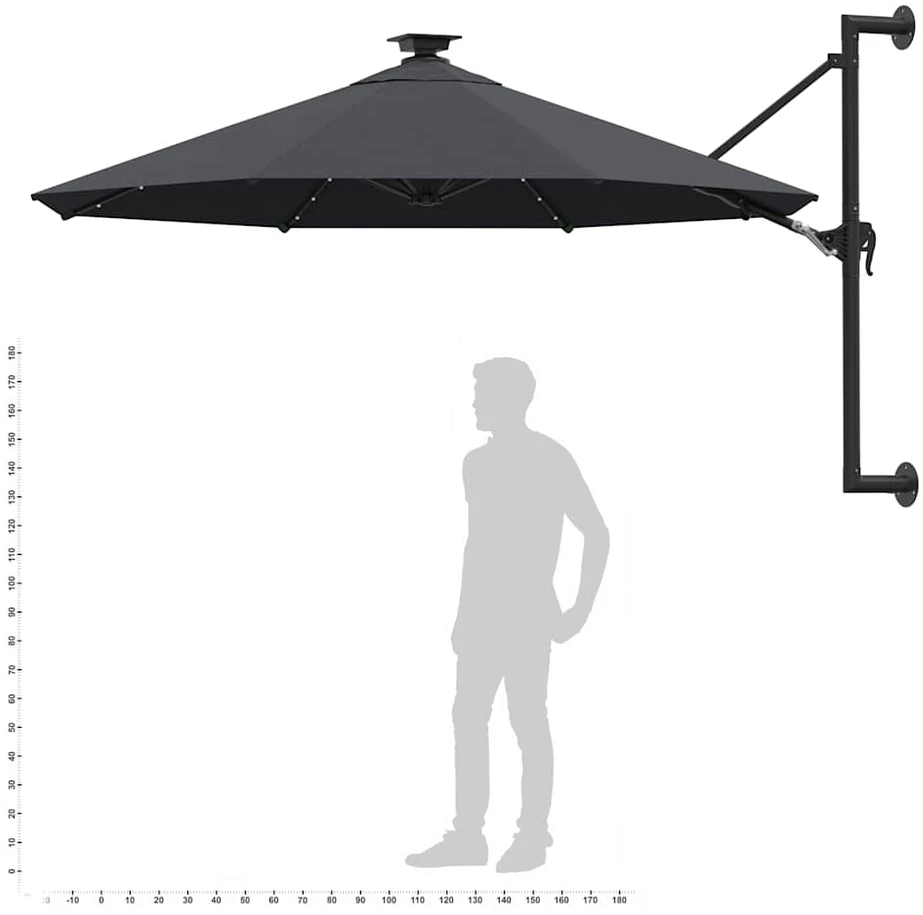 Prie sienos montuojamas sodo skėtis su LED, antracito, 300cm