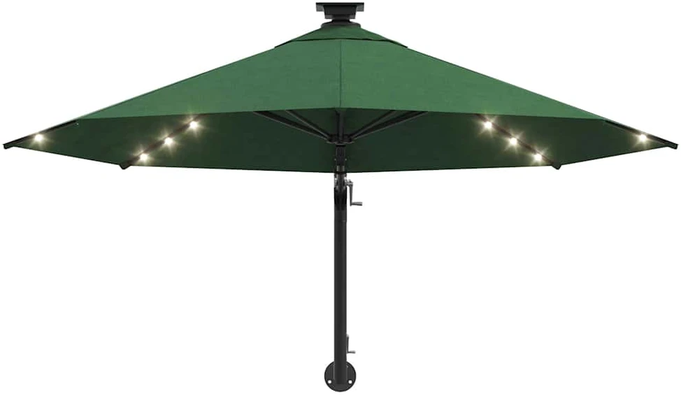 Prie sienos montuojamas sodo skėtis su LED, žalias, 300cm