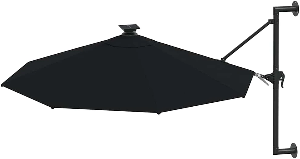 Prie sienos montuojamas sodo skėtis su LED, juodas, 300cm