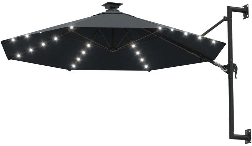 Prie sienos montuojamas sodo skėtis su LED, antracito, 300cm