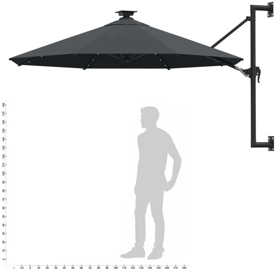 Prie sienos montuojamas sodo skėtis su LED, antracito, 300cm