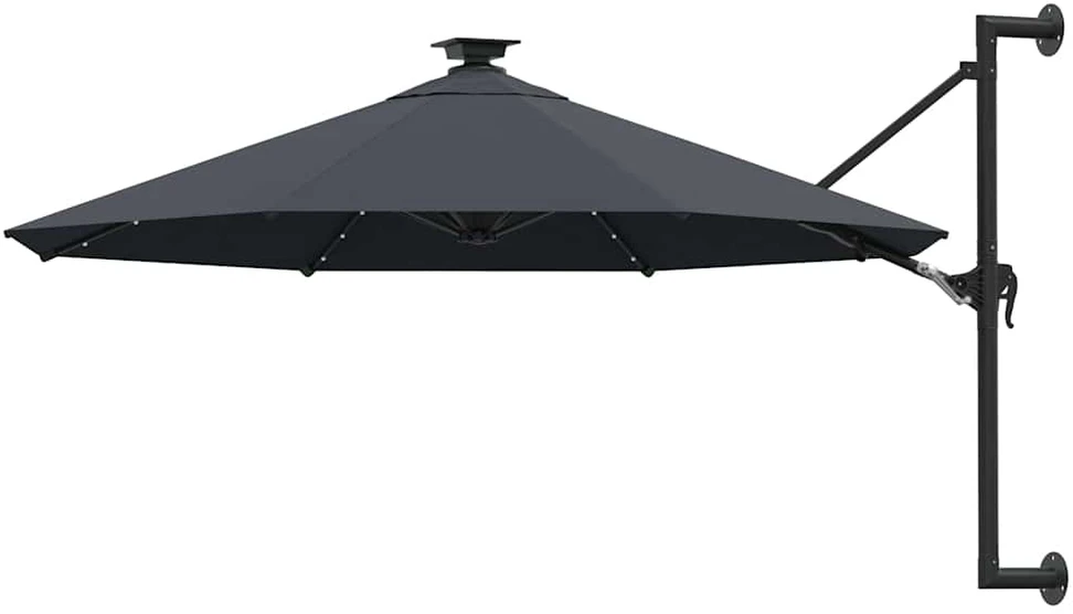 Prie sienos montuojamas sodo skėtis su LED, antracito, 300cm