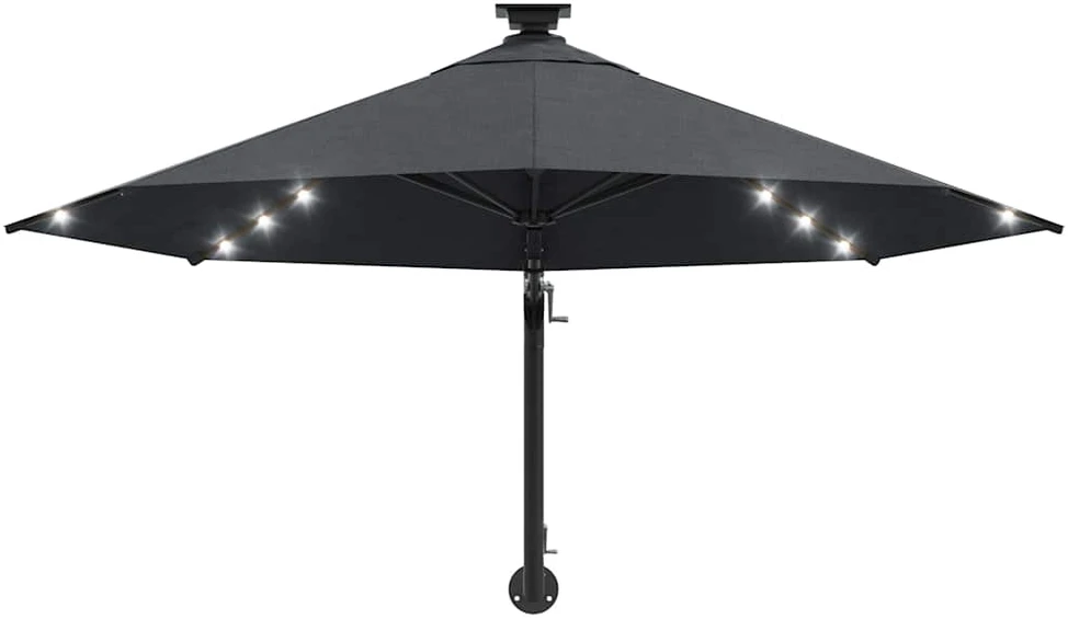 Prie sienos montuojamas sodo skėtis su LED, antracito, 300cm