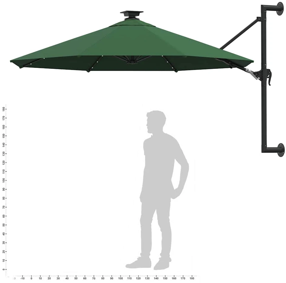 Prie sienos montuojamas sodo skėtis su LED, žalias, 300cm