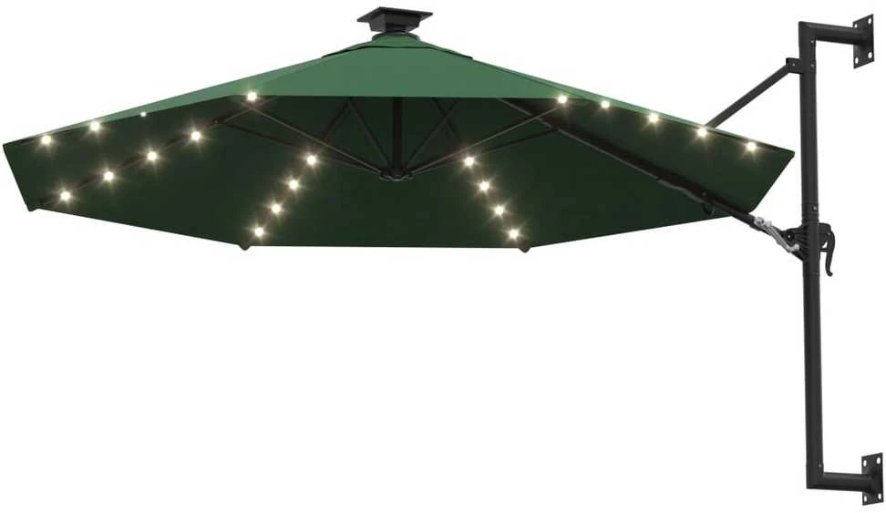 Prie sienos montuojamas sodo skėtis su LED, žalias, 300cm