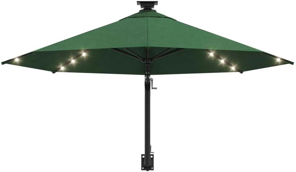 Prie sienos montuojamas sodo skėtis su LED, žalias, 300cm