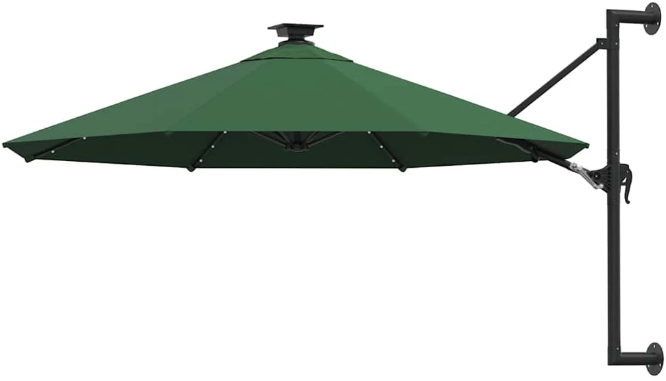 Prie sienos montuojamas sodo skėtis su LED, žalias, 300cm