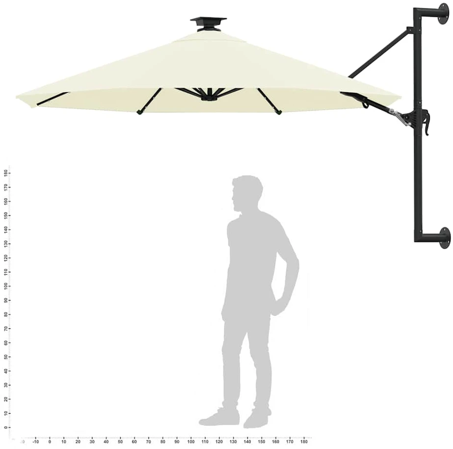 Prie sienos montuojamas sodo skėtis su LED, smėlio, 300cm