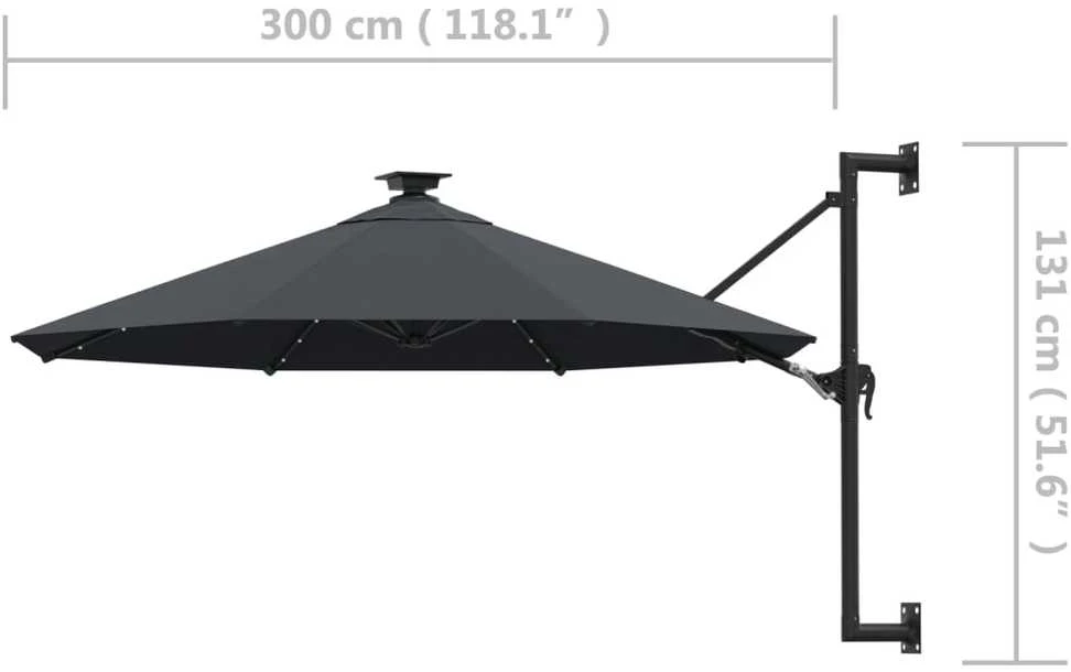 Prie sienos montuojamas sodo skėtis su LED, antracito, 300cm
