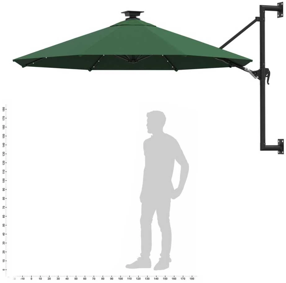 Prie sienos montuojamas sodo skėtis su LED, žalias, 300cm