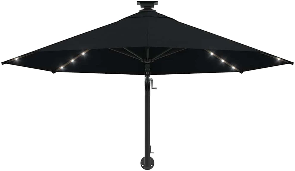 Prie sienos montuojamas sodo skėtis su LED, juodas, 300cm