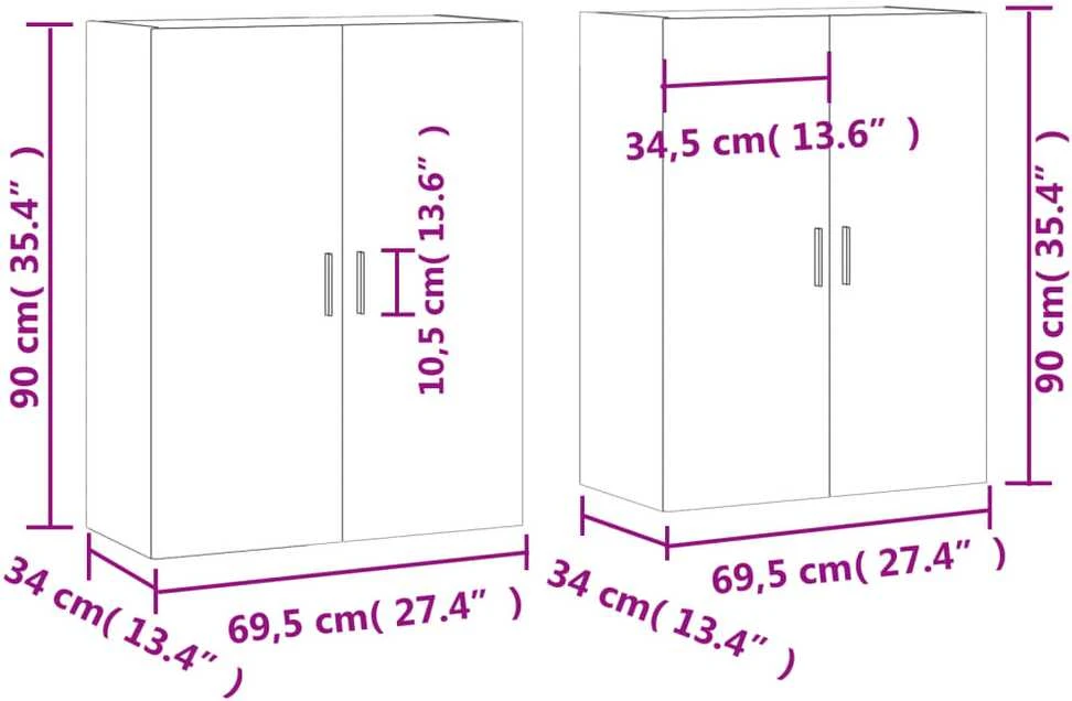 Prie sienos montuojamos spintelės, 2vnt., pilkos, 69,5x34x90cm