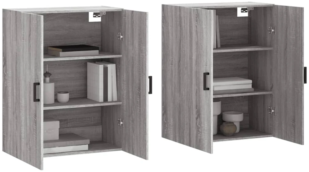 Prie sienos montuojamos spintelės, 2vnt., pilkos, 69,5x34x90cm