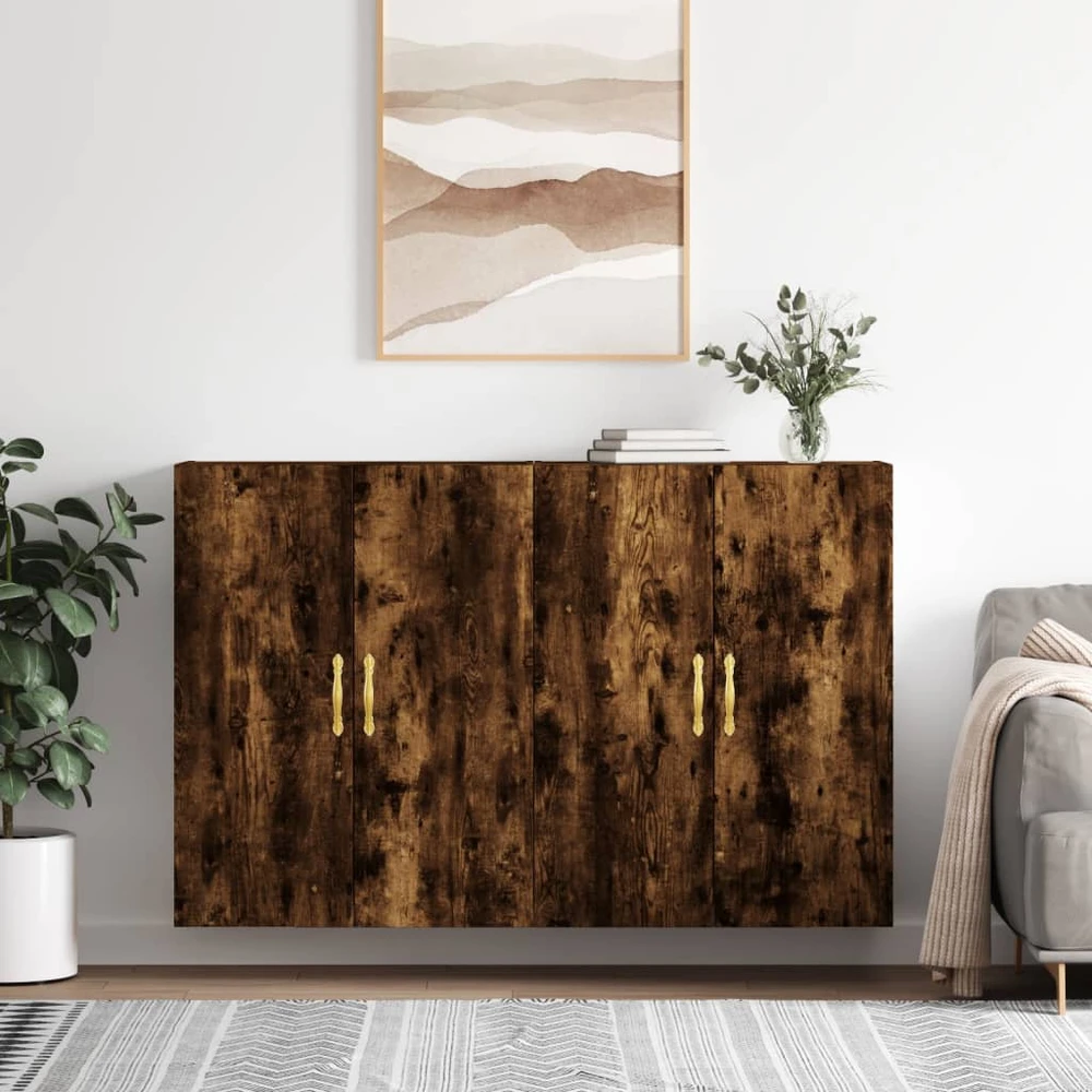 Prie sienos montuojamos spintelės, 2vnt., dūminės, 69,5x34x90cm