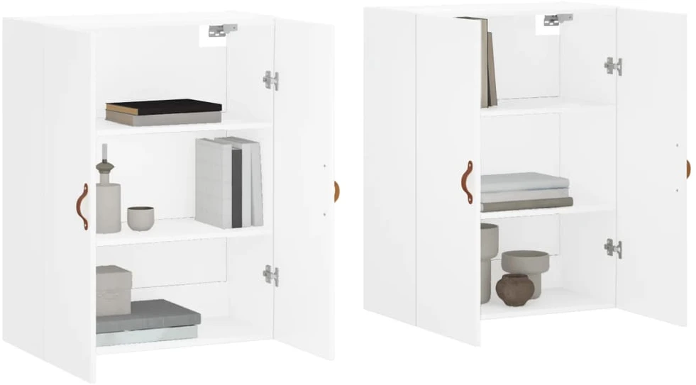 Prie sienos montuojamos spintelės, 2vnt., baltos, 69,5x34x90cm