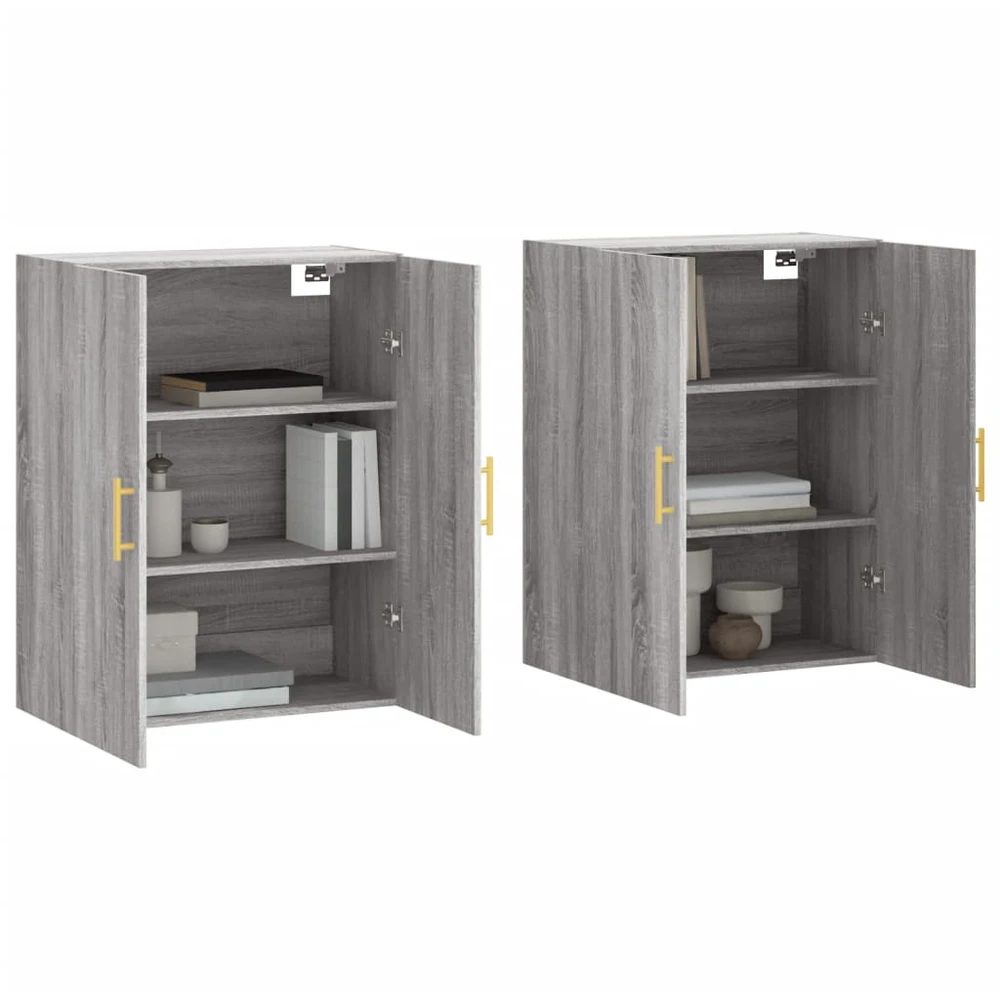 Prie sienos montuojamos spintelės, 2vnt., pilkos, 69,5x34x90cm
