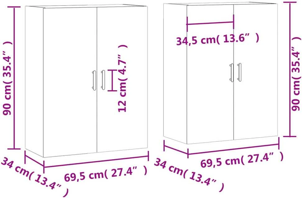 Prie sienos montuojamos spintelės, 2vnt., pilkos, 69,5x34x90cm