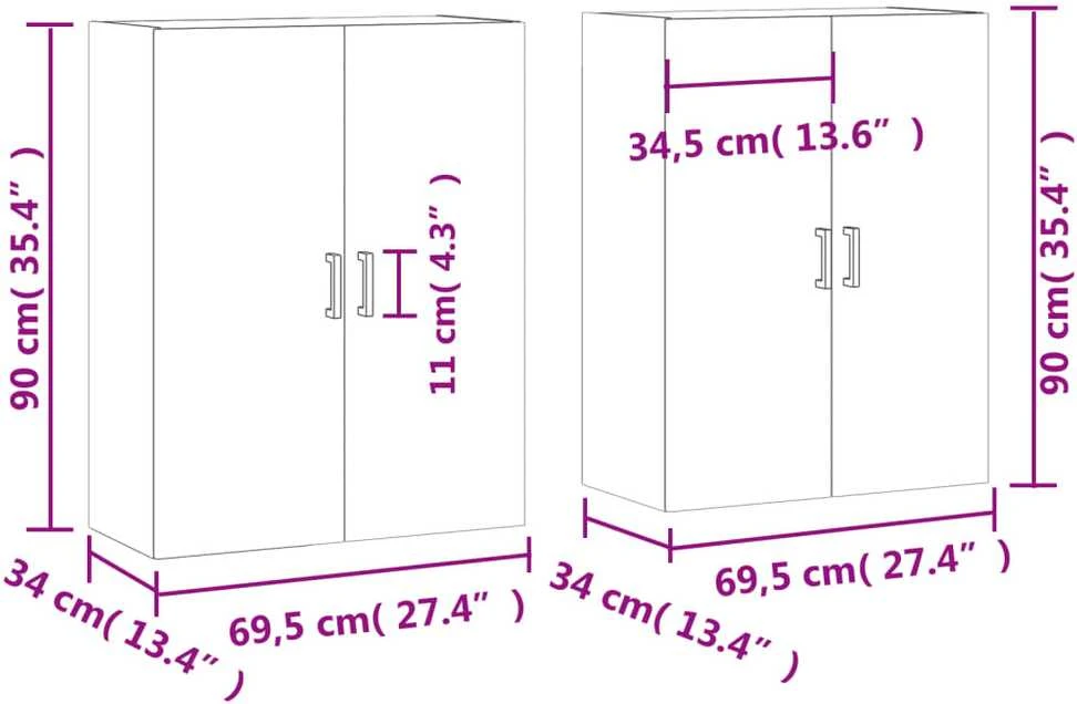 Prie sienos montuojamos spintelės, 2vnt., pilkos, 69,5x34x90cm