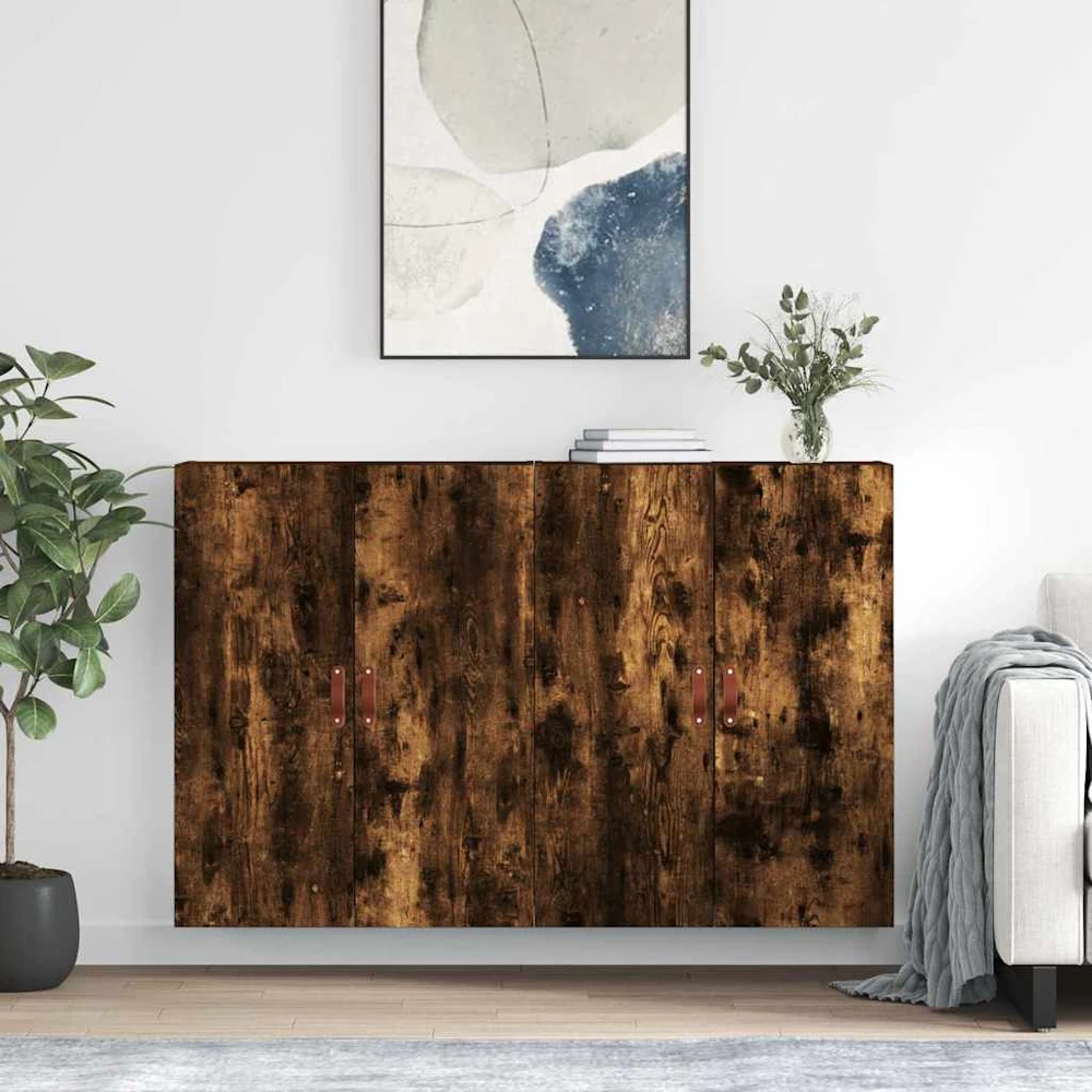 Prie sienos montuojamos spintelės, 2vnt., dūminės, 69,5x34x90cm