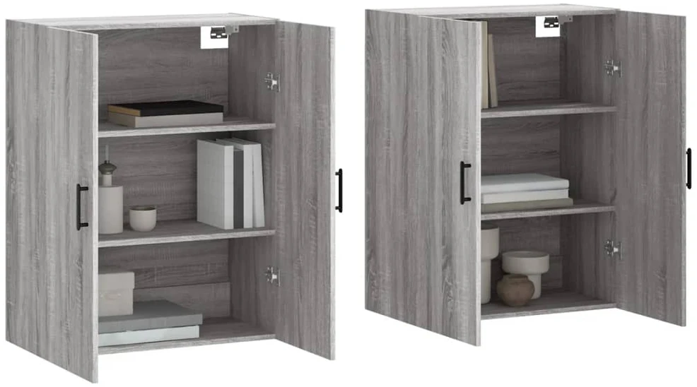 Prie sienos montuojamos spintelės, 2vnt., pilkos, 69,5x34x90cm