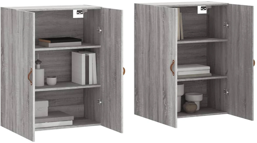 Prie sienos montuojamos spintelės, 2vnt., pilkos, 69,5x34x90cm