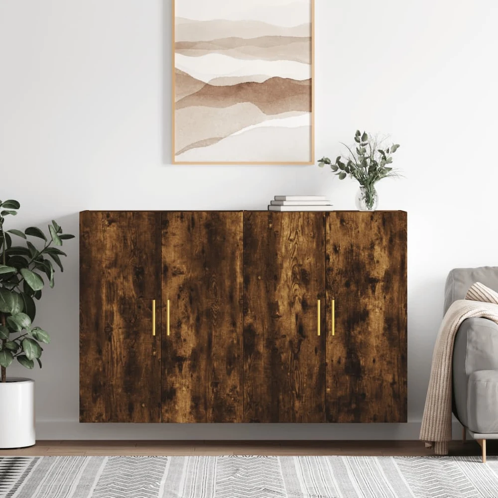 Prie sienos montuojamos spintelės, 2vnt., dūminės, 69,5x34x90cm