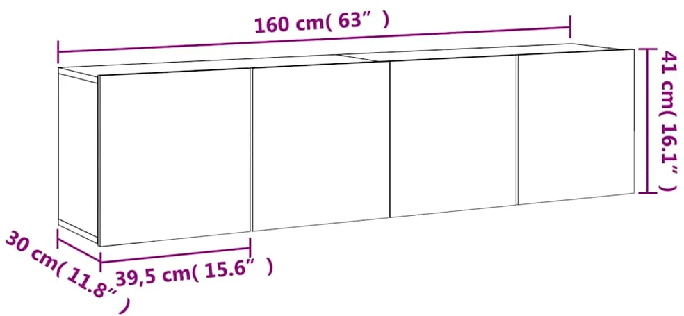 TV staliukas Prie sienos montuojamos TV spintelės, 2vnt., baltos, 80x30x41cm