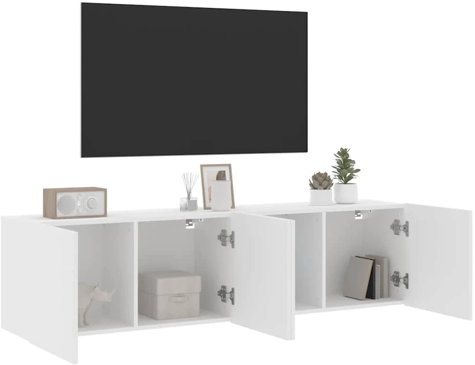 TV staliukas Prie sienos montuojamos TV spintelės, 2vnt., baltos, 80x30x41cm